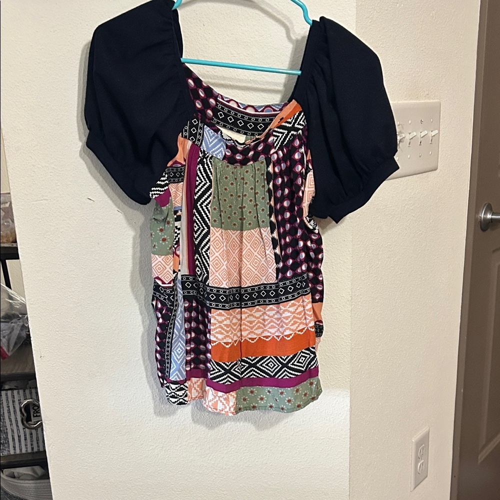 Maeve Anthropologie Puff Sleeve Patchwork Cataina Top - Picture 3 of 3